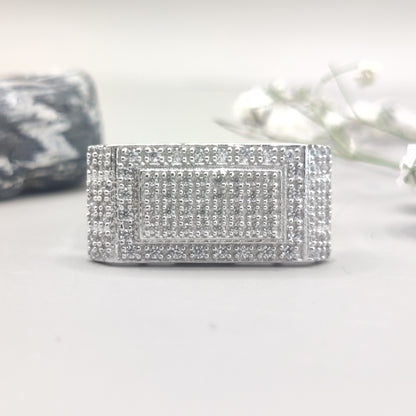 Elegant Cube Pattern CZ Men's Silver Ring