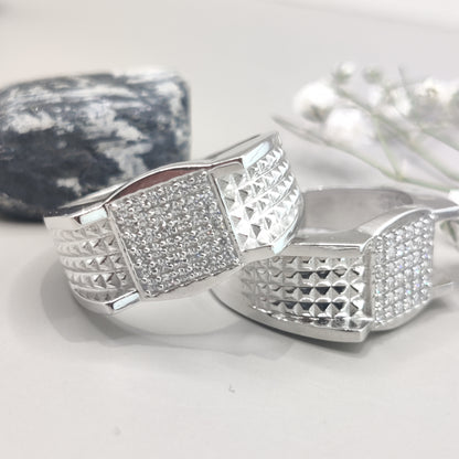 Faceted Pattern Square CZ Silver Ring