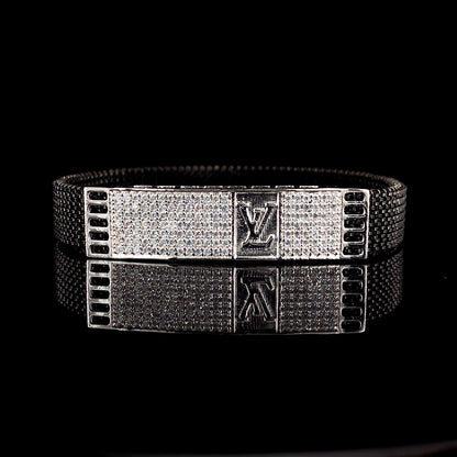 Louis Vuitton Inspired Luxury CZ Silver Bracelet for Men