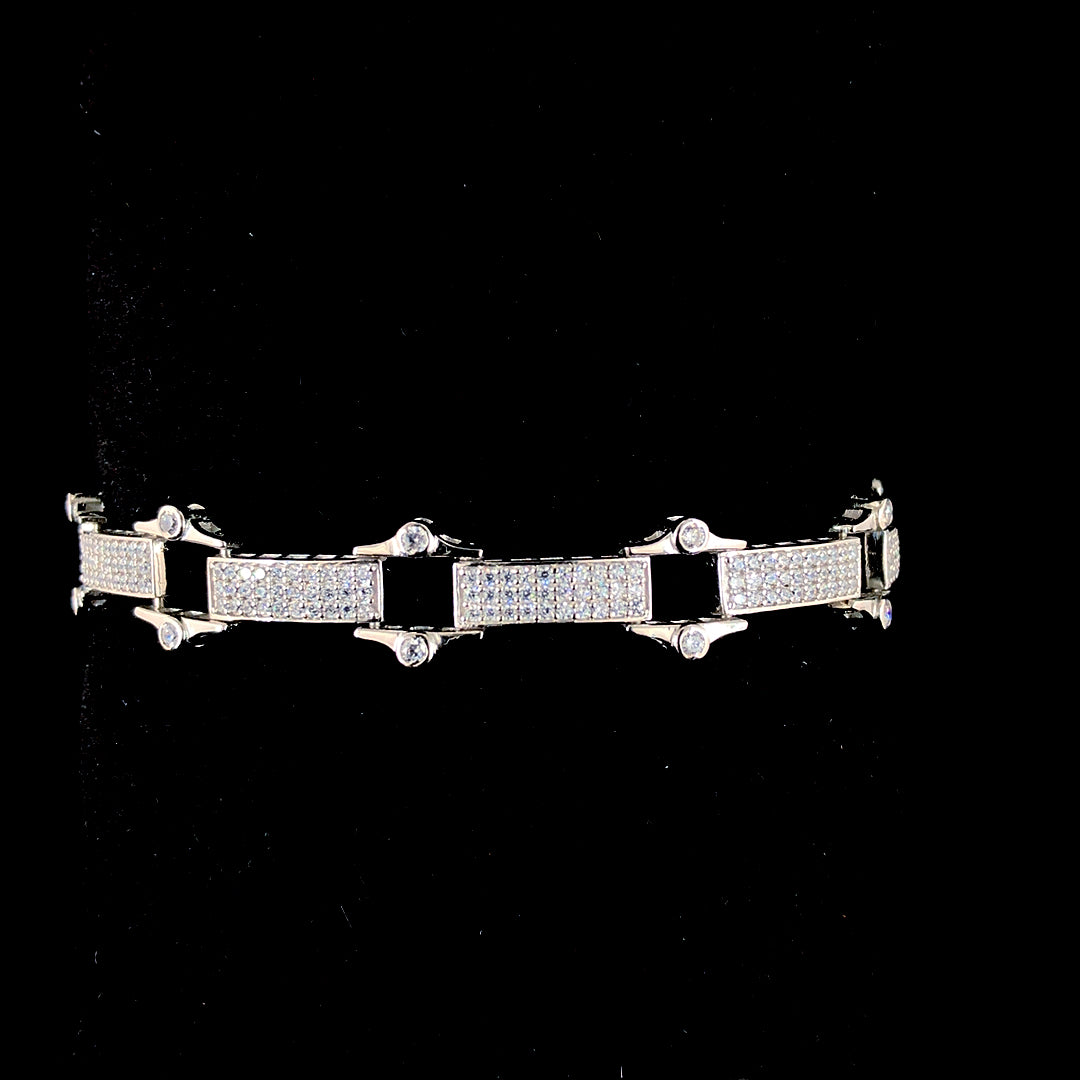 Dual Tone Cuban Link CZ Pure Silver Bracelet