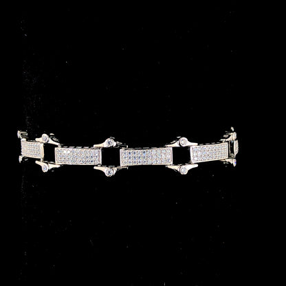 Dual Tone Cuban Link CZ Pure Silver Bracelet