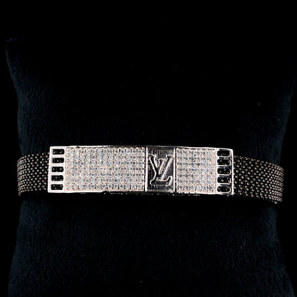 Louis Vuitton Inspired Luxury CZ Silver Bracelet for Men
