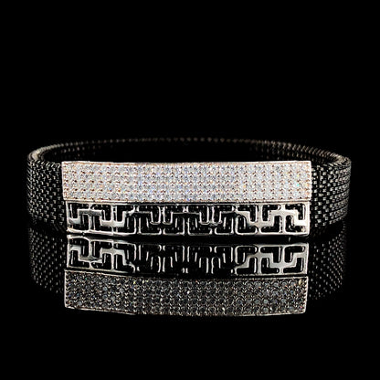 Dazzling Greek Key CZ-Stone Encrusted Silver Bracelet