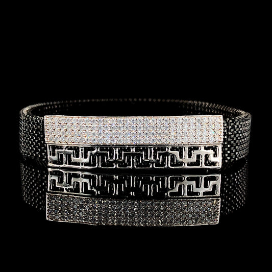 Dazzling Greek Key CZ-Stone Encrusted Silver Bracelet
