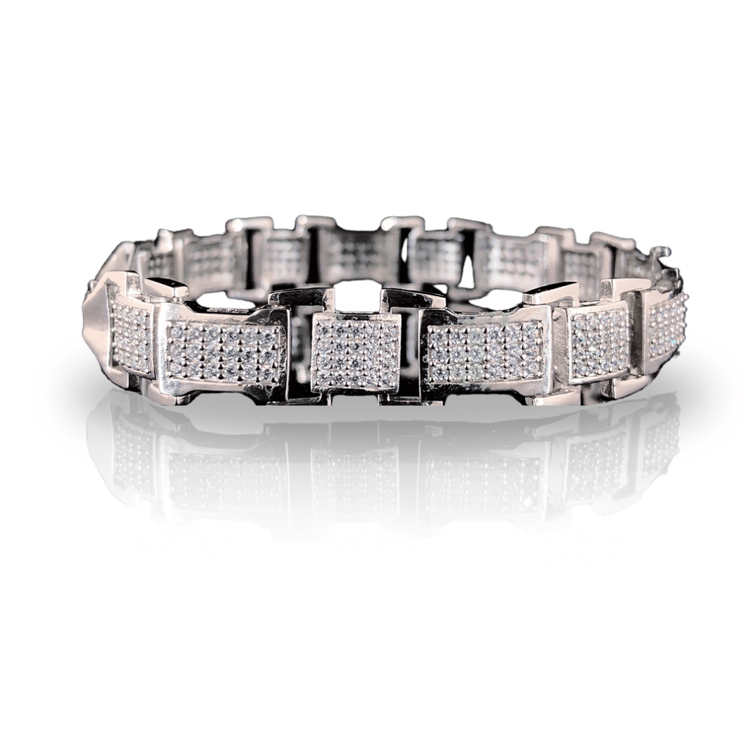 Timeless CZ Crystal Studded Pure Silver Bracelet for Men