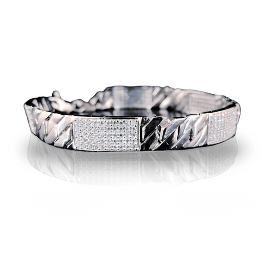 Cross Link Dazzling CZ-Stone Antique Pure Silver Braceletfor Men