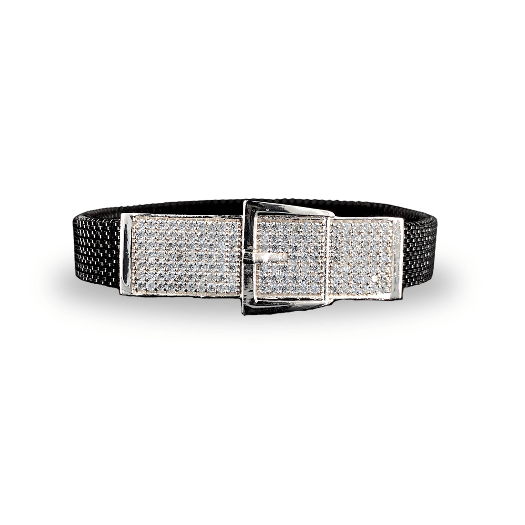 Sparkling Diamond-Buckle Silver Bracelet for Men