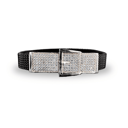 Sparkling Diamond-Buckle Silver Bracelet for Men