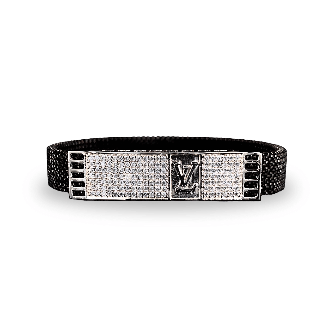 Louis Vuitton Inspired Luxury CZ Silver Bracelet for Men