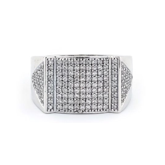 Square Shape Sterling Silver Men’s Ring with CZ Pavé Setting for Elegant Style