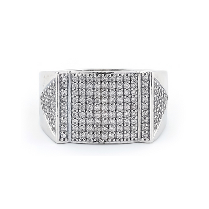Square Shape Sterling Silver Men’s Ring with CZ Pavé Setting for Elegant Style