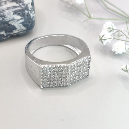 Round Brilliant CZ Square Sterling Silver Ring