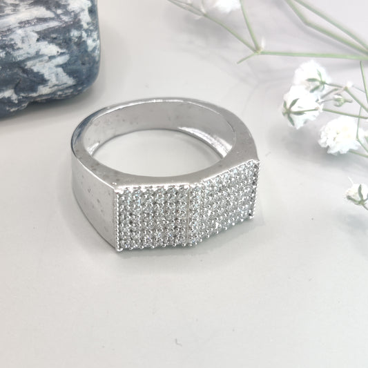 Round Brilliant CZ Square Sterling Silver Ring
