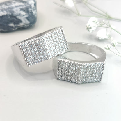 Round Brilliant CZ Square Sterling Silver Ring