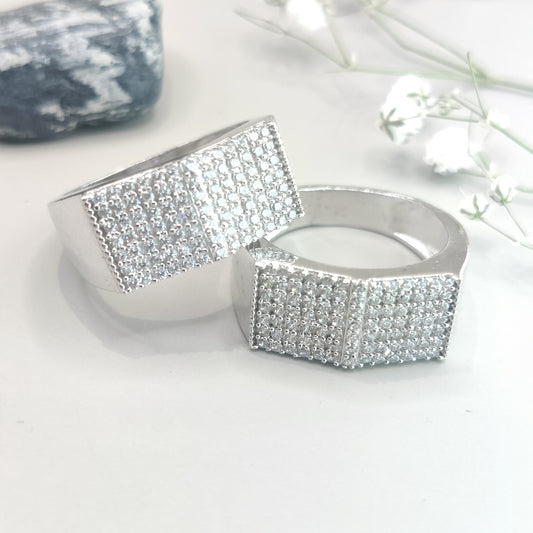 Round Brilliant CZ Square Sterling Silver Ring