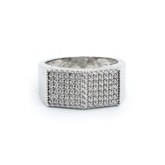 Square Sterling Silver Men’s Ring with Round Brilliant CZ Stone