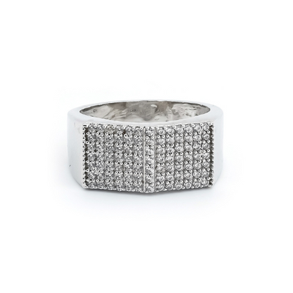 Square Sterling Silver Men’s Ring with Round Brilliant CZ Stone