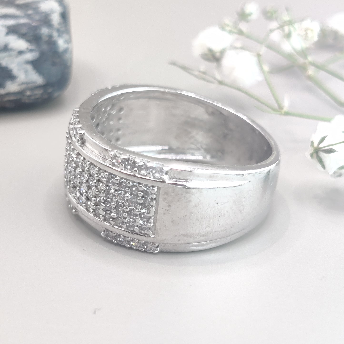 Round Cut CZ Accents Sterling Silver Ring