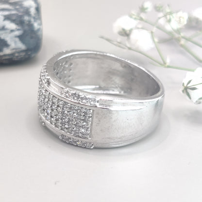 Round Cut CZ Accents Sterling Silver Ring