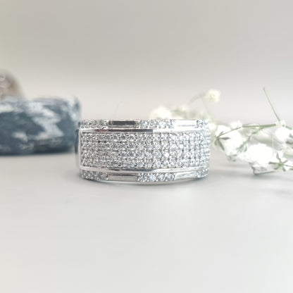 Round Cut CZ Accents Sterling Silver Ring