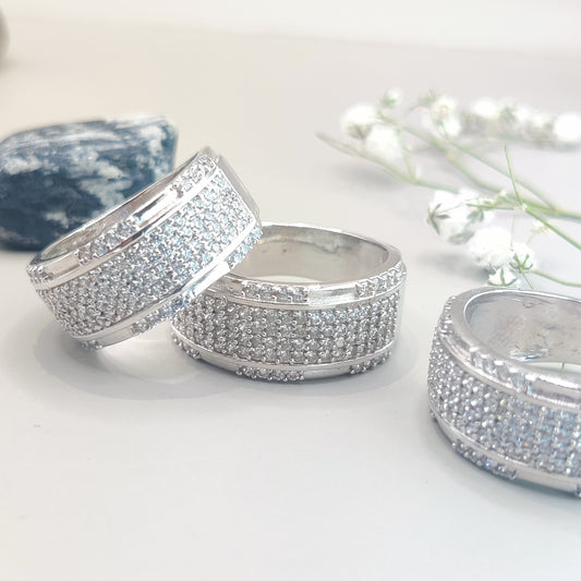 Round Cut CZ Accents Sterling Silver Ring