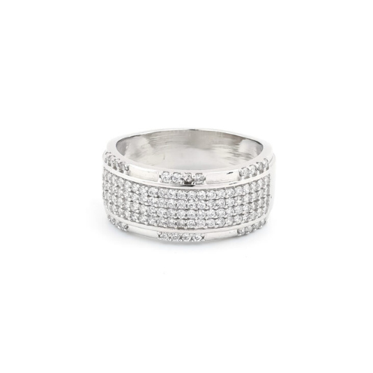 Men’s Sterling Silver Ring with Round Cut CZ Studded Design
