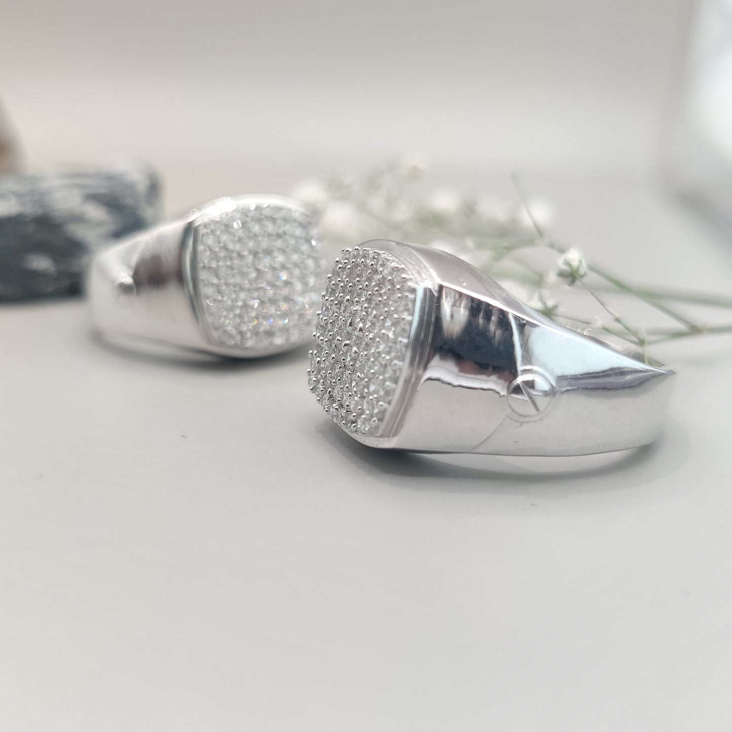 Stylish Square Pavé Sterling Silver Ring