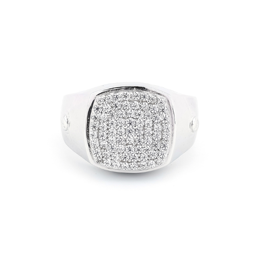 Stylish Square Pavé Sterling Silver Ring for Men with CZ-studded square design