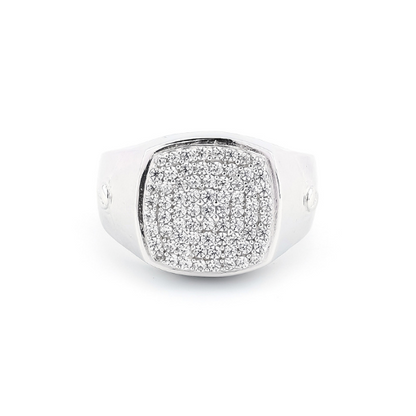 Stylish Square Pavé Sterling Silver Ring for Men with CZ-studded square design