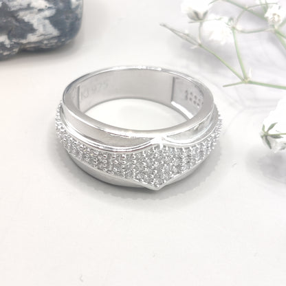 Refined Rhombus-Cut CZ Silver Ring