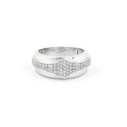 Elegant rhombus-cut CZ centerpiece men's silver ring with sterling silver band
