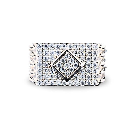  Cube-shaped sleek CZ stone sterling silver men's ring with minimalist design