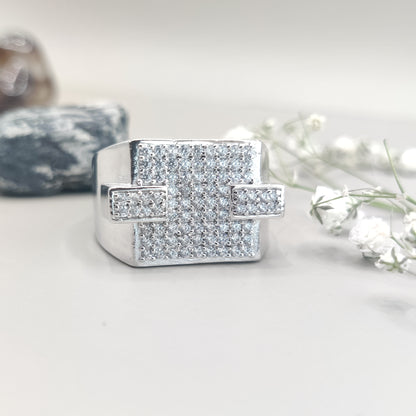 Sparkling CZ Stone Rectangular Sterling Silver Ring