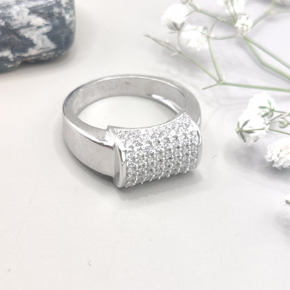 Luxurious Pavé Set Diamond Sparkle Silver Ring