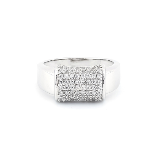 Luxurious men's pavé set diamond sparkle sterling silver ring with an elegant design

