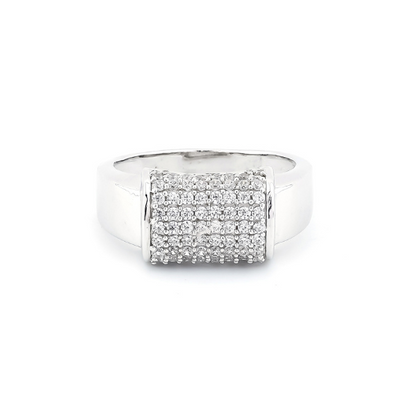 Luxurious men's pavé set diamond sparkle sterling silver ring with an elegant design

