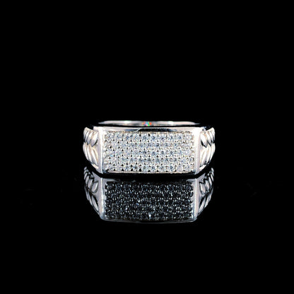 Leaf Motif Sterling Silver Ring with pavé-set CZ Stones