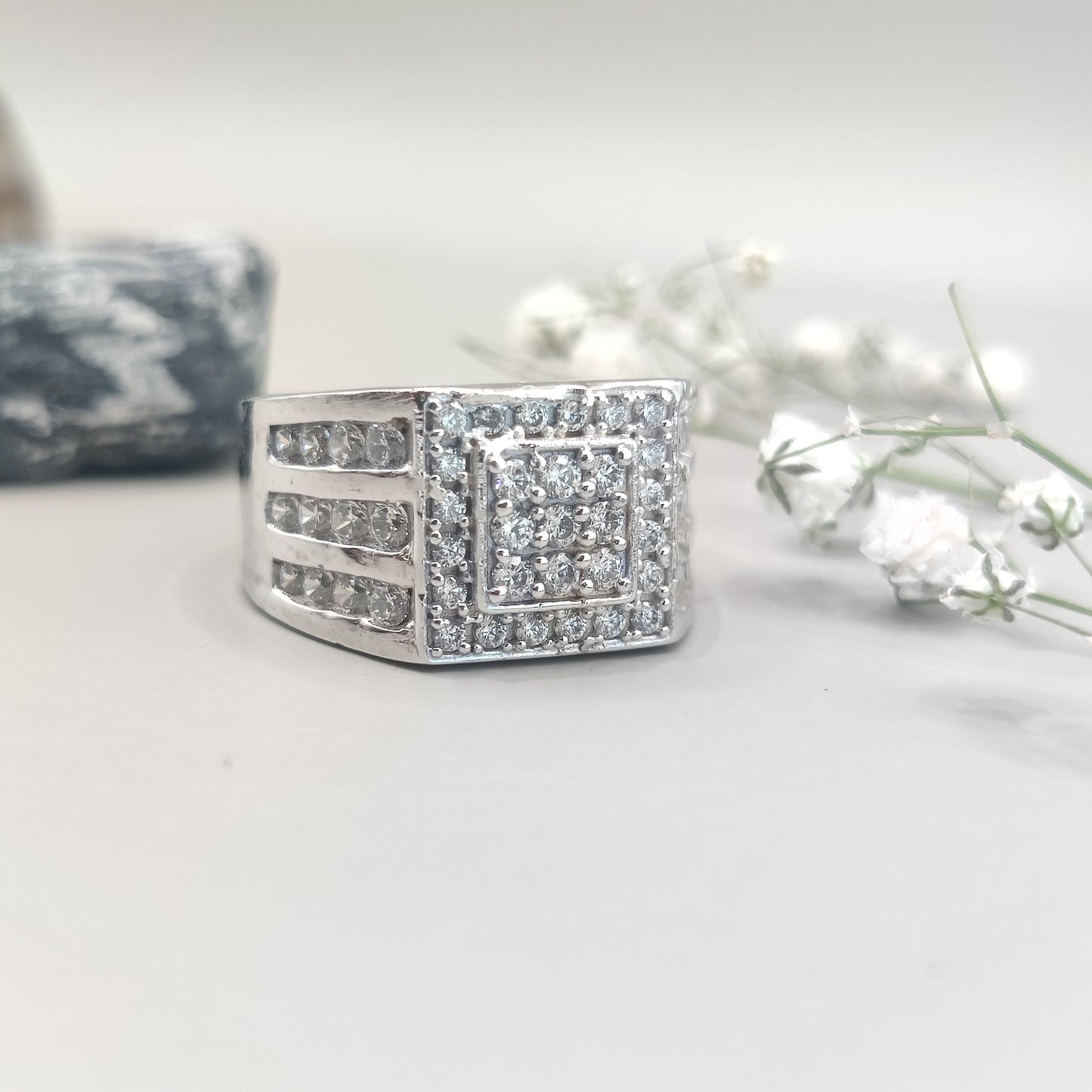 Bold Square Cut CZ Dazzling Silver Ring