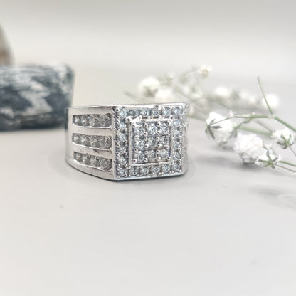 Bold Square Cut CZ Dazzling Silver Ring