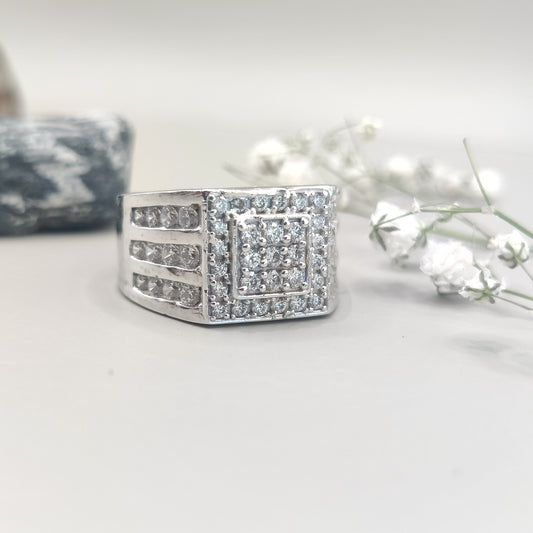 Bold Square Cut CZ Dazzling Silver Ring