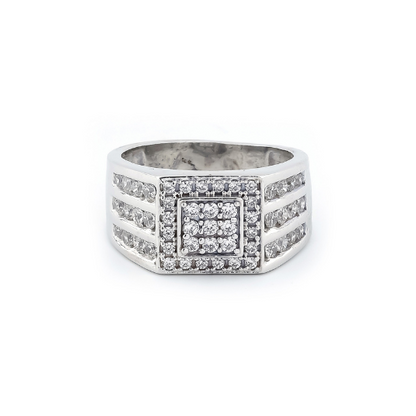 Bold square-cut CZ silver ring for men with dazzling design