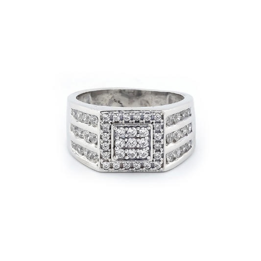 Bold square-cut CZ silver ring for men with dazzling design
