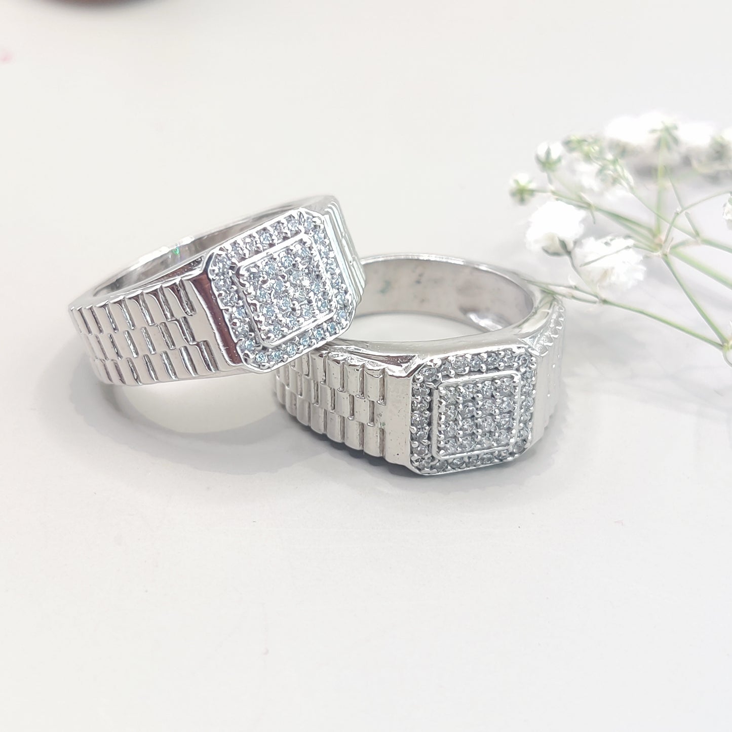 Stylish Crosshatch CZ Sterling Silver Ring