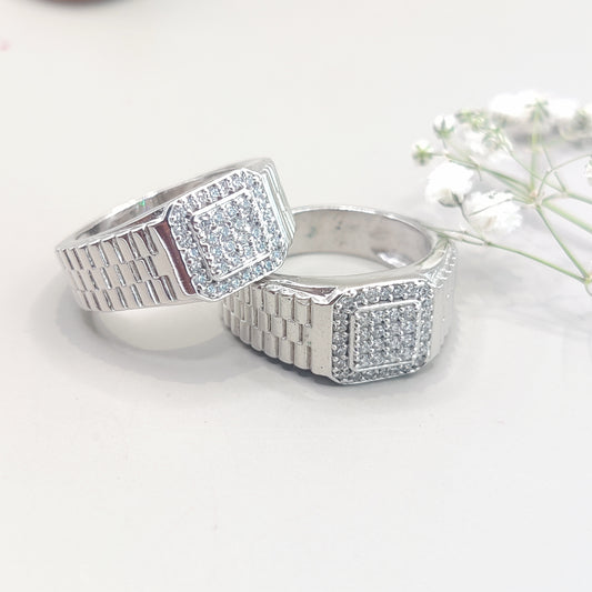 Stylish Crosshatch CZ Sterling Silver Ring