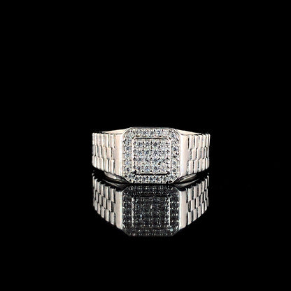Stylish Crosshatch CZ Sterling Silver Ring