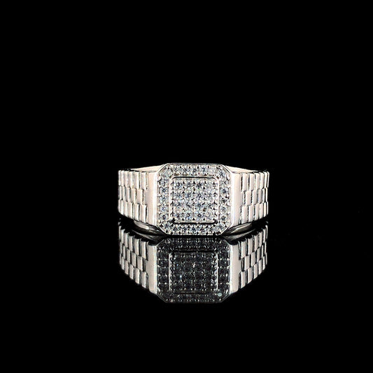 Stylish Crosshatch CZ Sterling Silver Ring