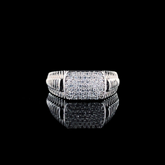 Crosshatch Intricate CZ Sparkling Silver Ring