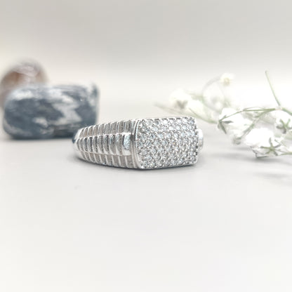 Crosshatch Intricate CZ Sparkling Silver Ring