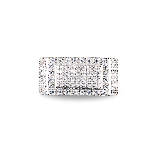 Cube Pattern CZ Masculine Elegant Silver Ring for Men with a sophisticated silver cube design and CZ accents