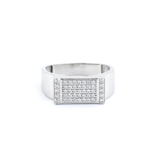 Iconic Finish CZ Square Shape Silver Ring for Men with modern elegance and CZ accents